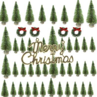 Colorful Bags of Various Small Christmas Tree Gift Packs, Pink Pine Trees, Mini Christmas Tree Table Decorations