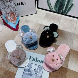 New Fuzzy Slippers for Women, Cute Cartoon One-Bar Slippers for Outdoor and Home, Plush Floor Slippers, Casual Indoor Flat Slippers