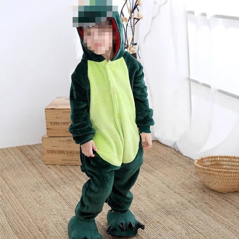 Cross-border autumn and winter flannel dinosaur pajamas, cute animal bodysuits, performance costumes, factory wholesale green dinosaur