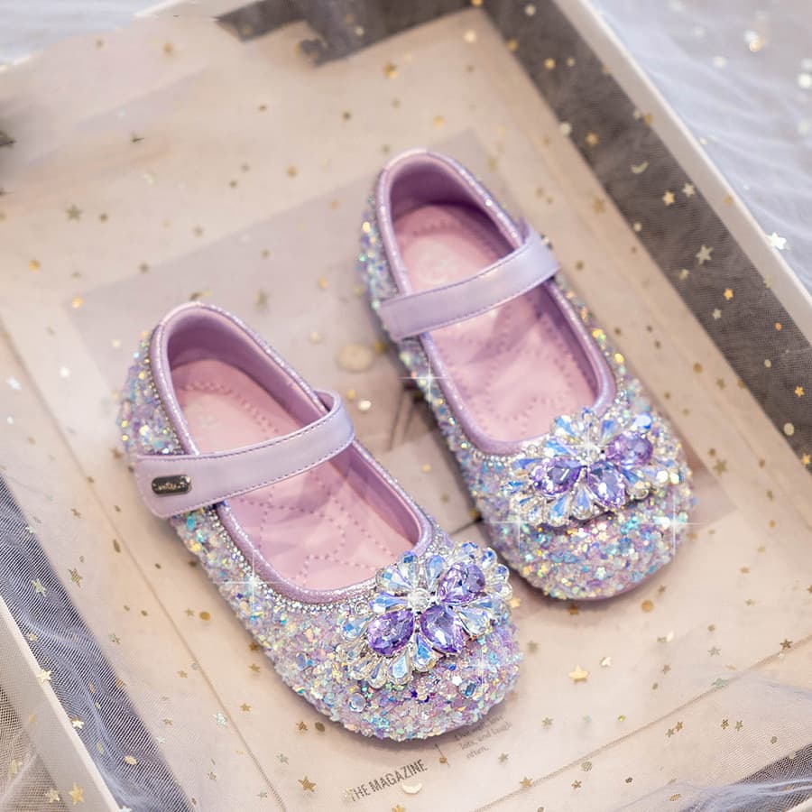 Girls' Crystal Shoes 2025 Autumn New Rhinestone Slip-On Versatile Flats, Baby Girl's Leather Shoes Children's Princess Shoes