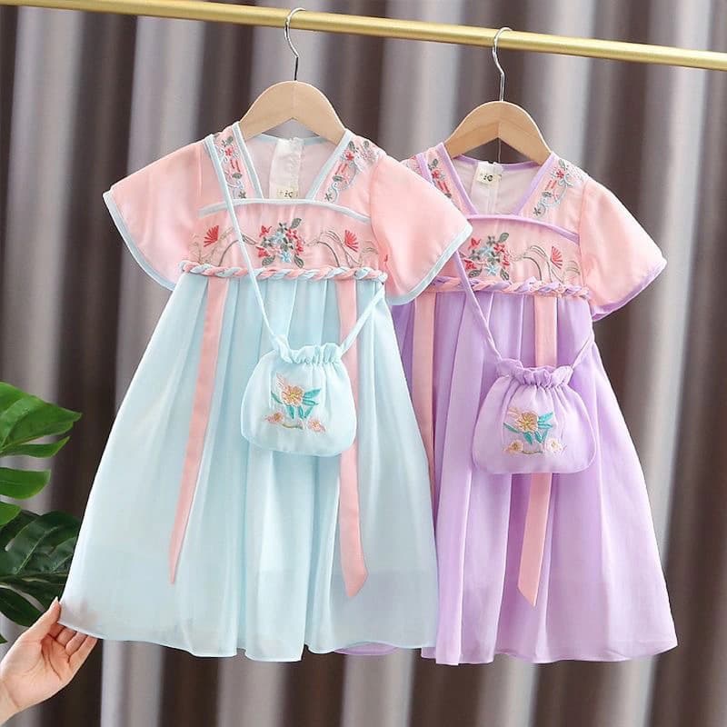 Hanfu girls dress summer thin short-sleeved Tang suit baby fairy Chinese style children's summer dress ancient costume trend