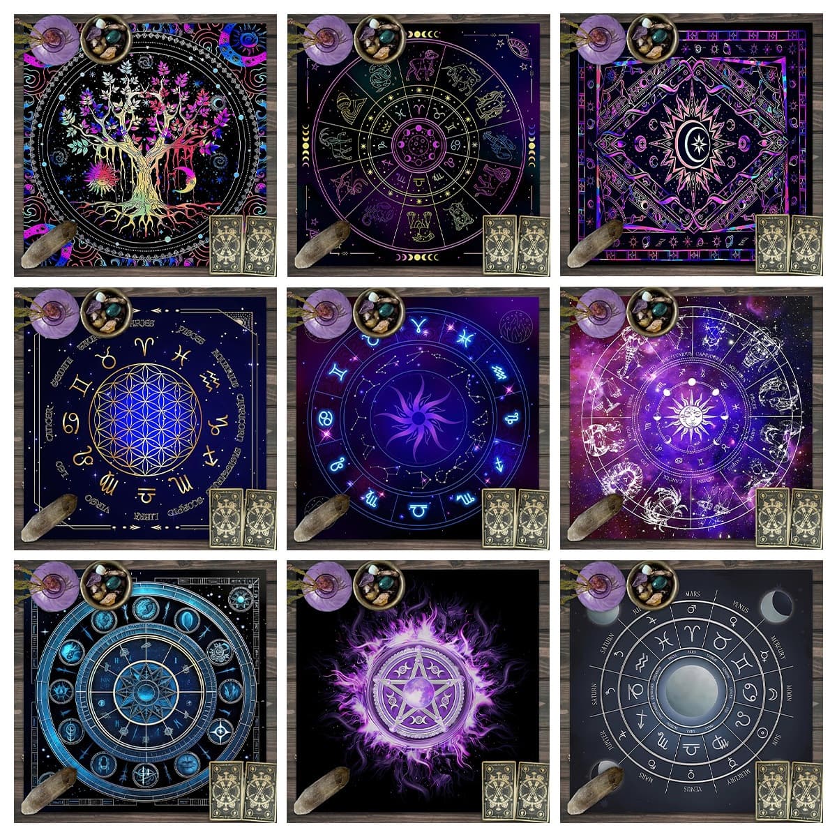 Tarot Table Cloth Mystic Starry Sky Tree of Life Tarot Game Card Mat Waite Tarot Altar Cloth