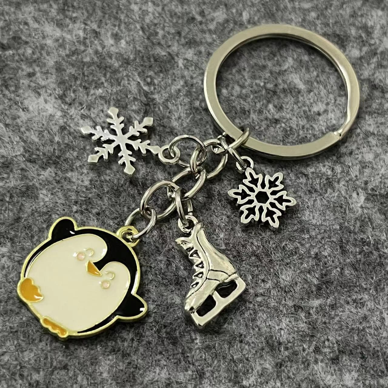 Penguin Snowflake Skater Ice Skate Keychain for Skiing Enthusiasts Winter Sports Keyring