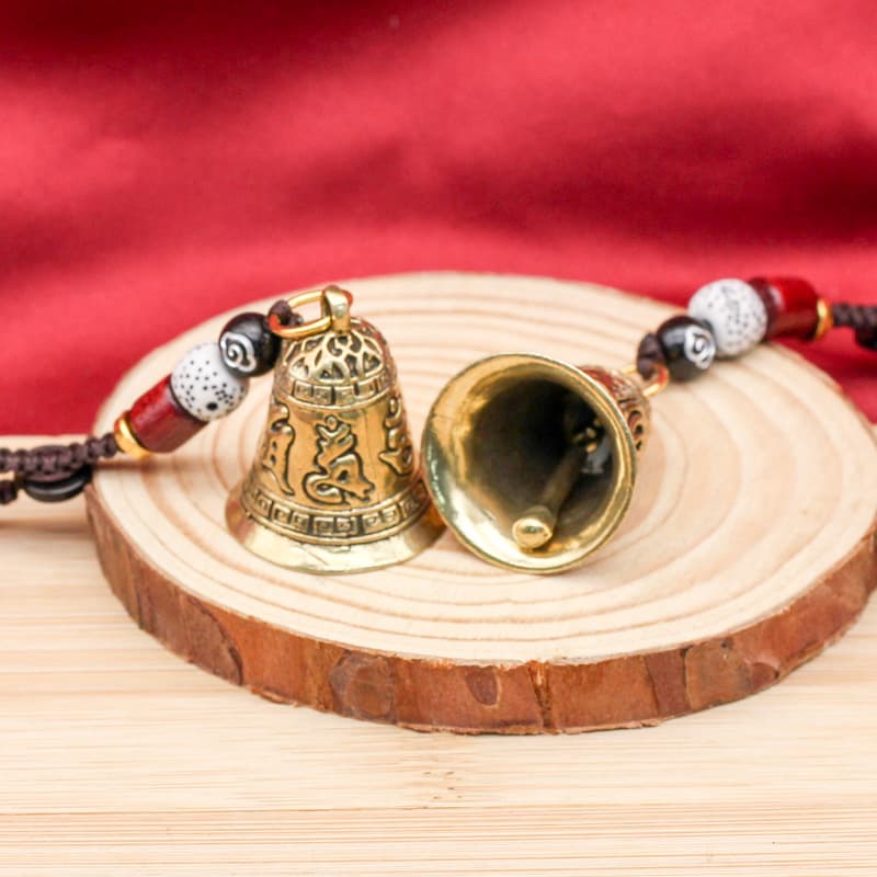 Vintage Brass Handmade Sandalwood Rope Six-Syllable Mantra Bell Keychain, Unisex Creative Bag Charm