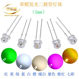 5mm Straw Hat LED Light Emitting Diode Through-Hole Yellow/Red/Blue/Green/Solid Color/Pink/RGB Optional