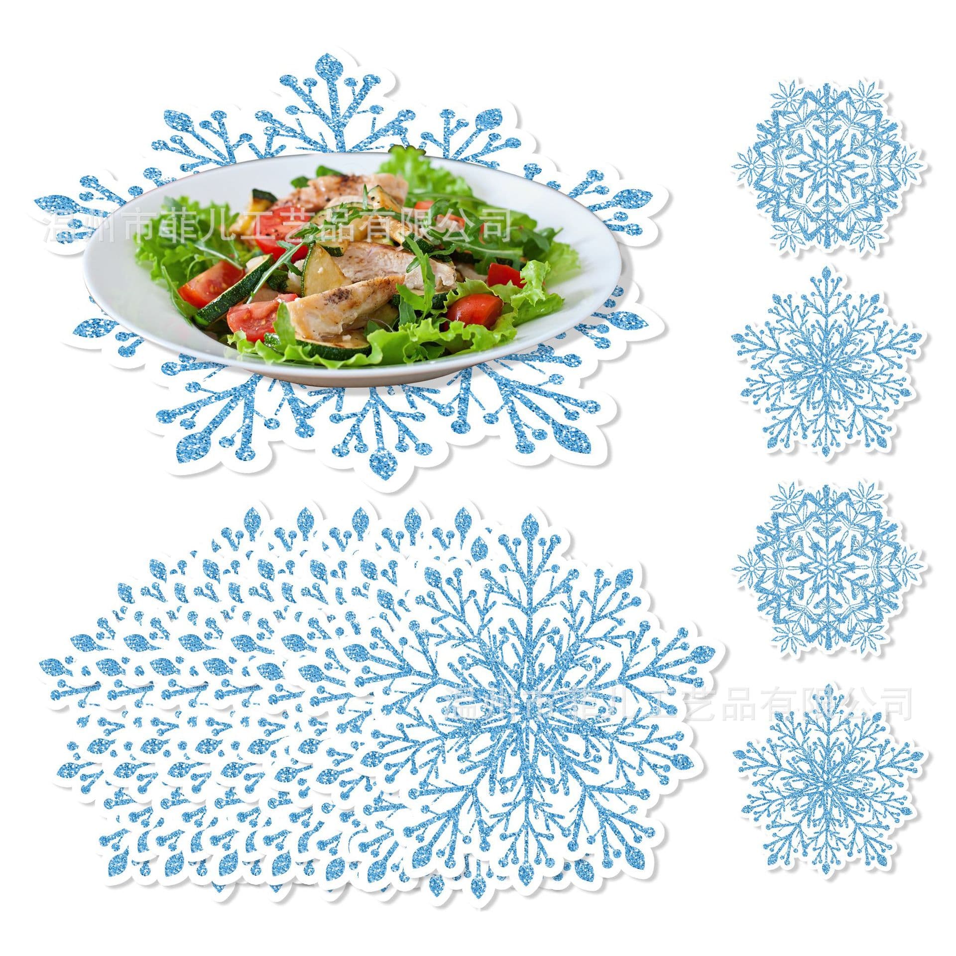 CA034-2 Shaped Blue Snowflake Placemats for Birthday Party Decor, Disposable Christmas Decorative Paper Mats