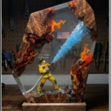 Firefighter Epoxy Resin Wood Night Light, Vintage Home Decor, Valentine's Day Gift, Christmas