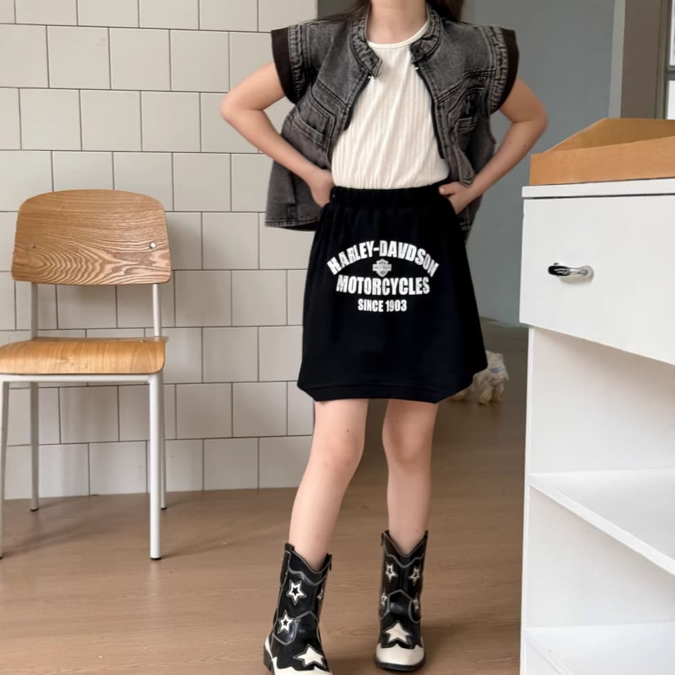 Spring Summer A-Line Skirt for Girls Kids Irregular Letter Print High Waist Knitted Cotton Half Skirt Children's Clothing