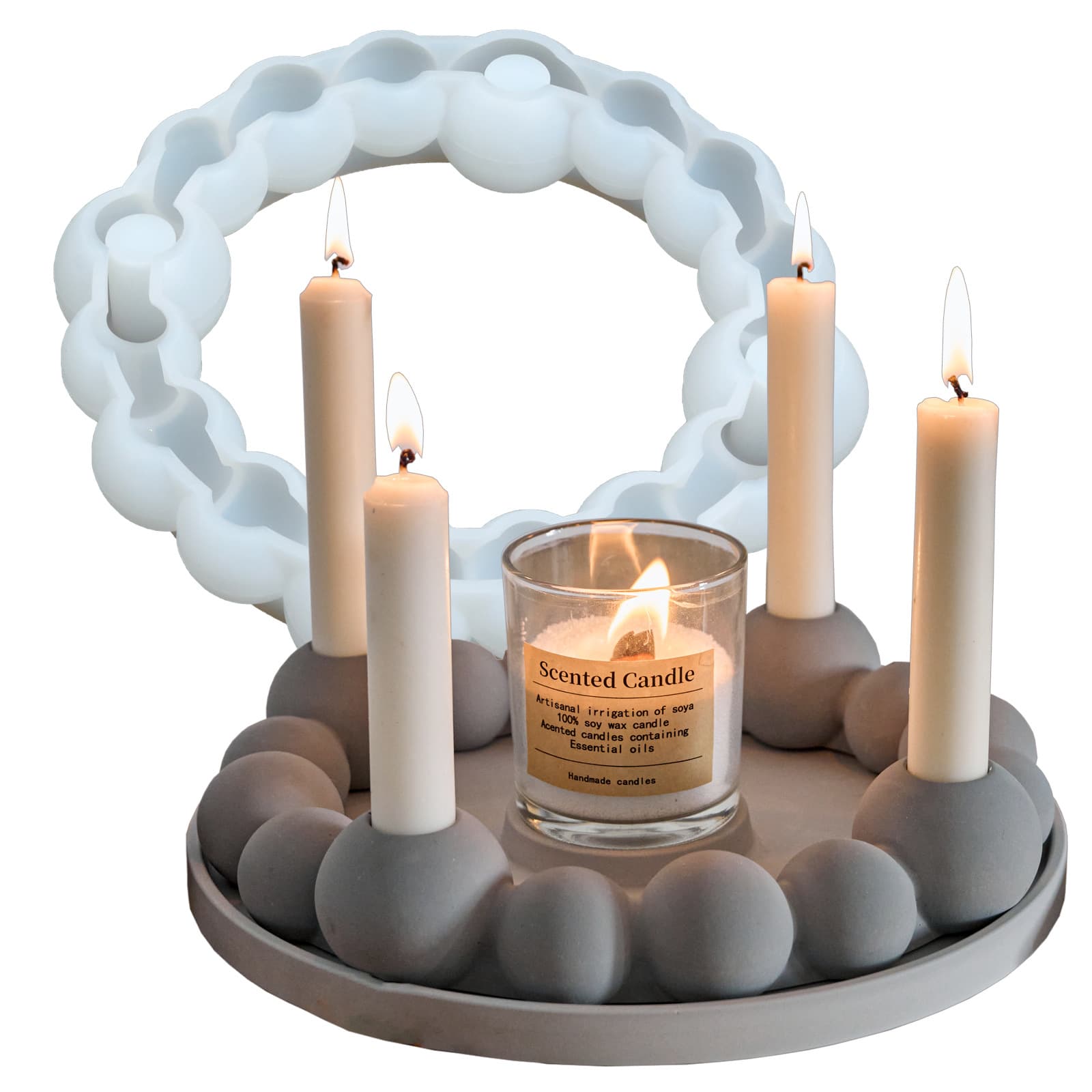 Bubble Candle Holder Mold Round Ball Candle Base Plaster Decoration Ornament Silicone Mold DIY Creative
