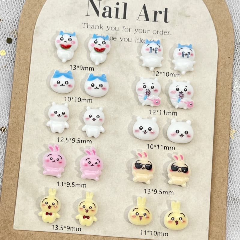 New Japanese Cute Cartoon Nail Art Decorations, Adorable 3D Chiikawa Anime Character Resin Nail Accessories