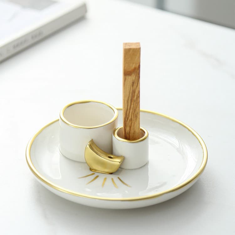 Peruvian sacred wood palo santo holder sage burning tray holder ceramic incense stick aromatherapy stove