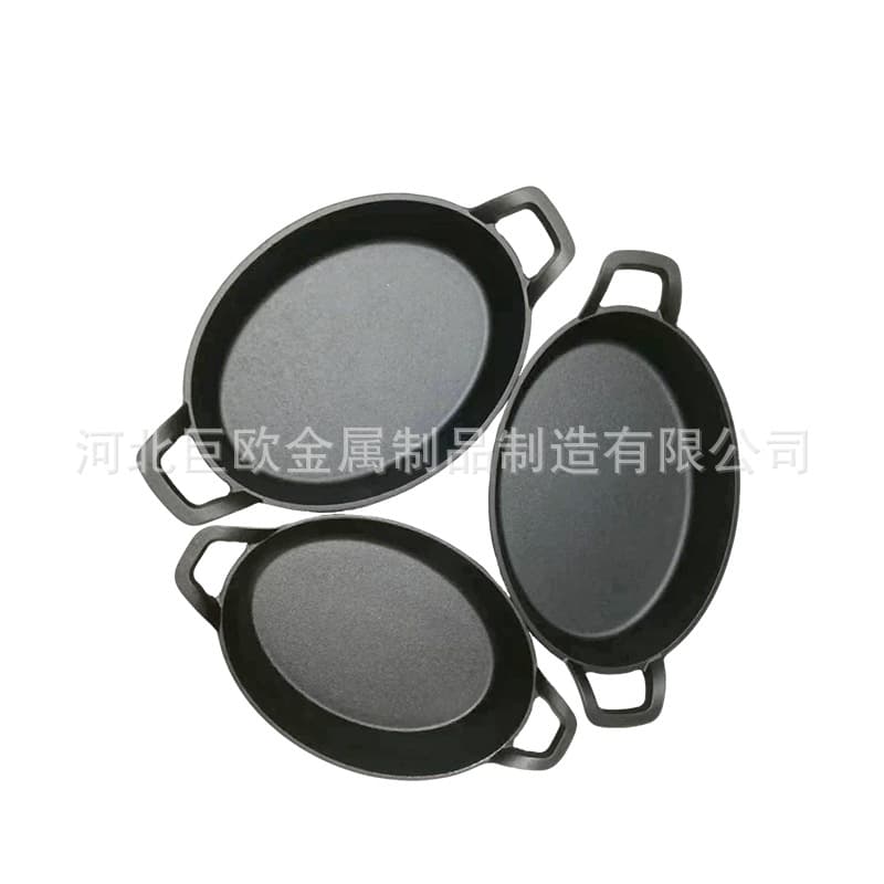 Cast Iron Flat Bottom Grill Pan, Household Oval Fish-Shaped Teppanyaki Plate, Double Ear Non-Stick Commercial Grill Plate, Easy to Clean