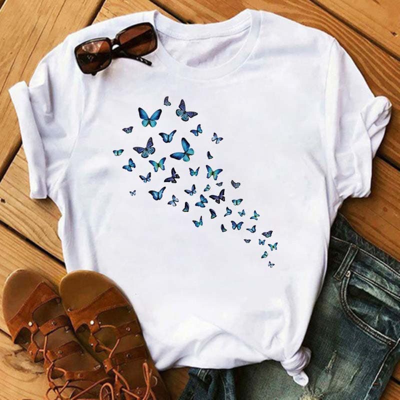 Women's Summer Butterfly Trendy Plus Size Half-Sleeve Loose Short-Sleeve Top