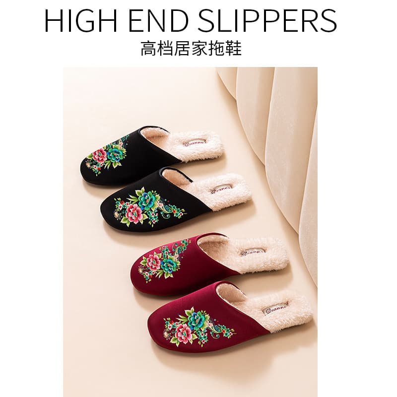 Autumn and winter cotton slippers, soft-soled, silent, high-looking, high-end, comfortable, non-slip, warm, velvet and thickened cotton slippers for women