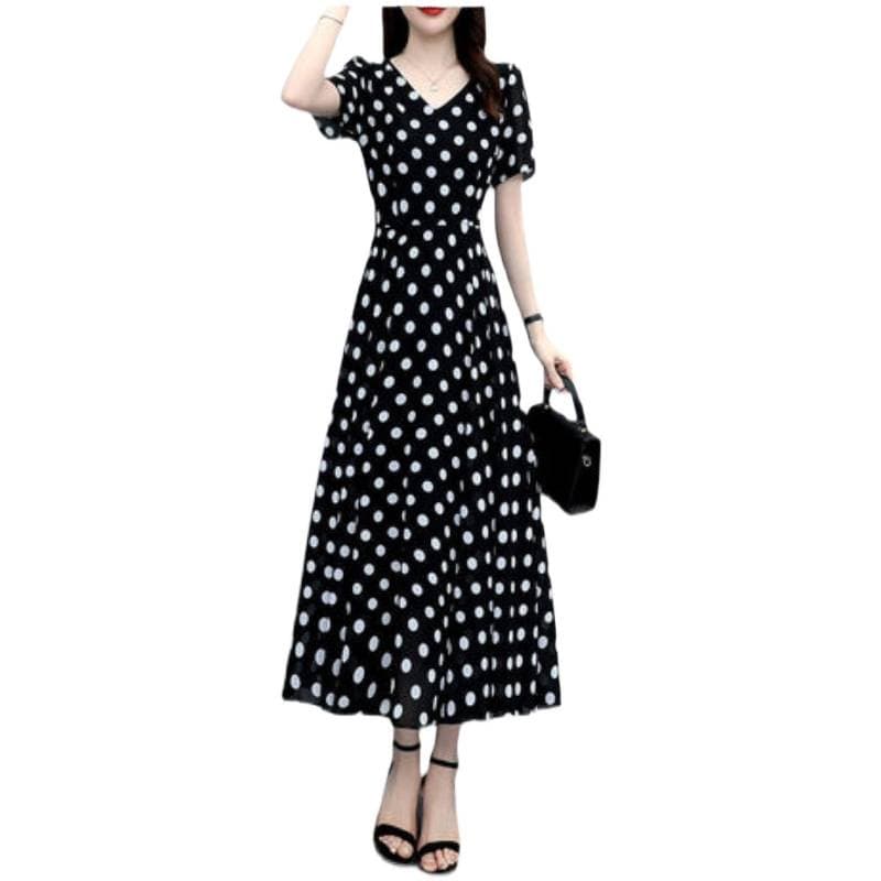 Polka Dot Midi Dress with Waist Definition, Over Knee, 2026 Summer New