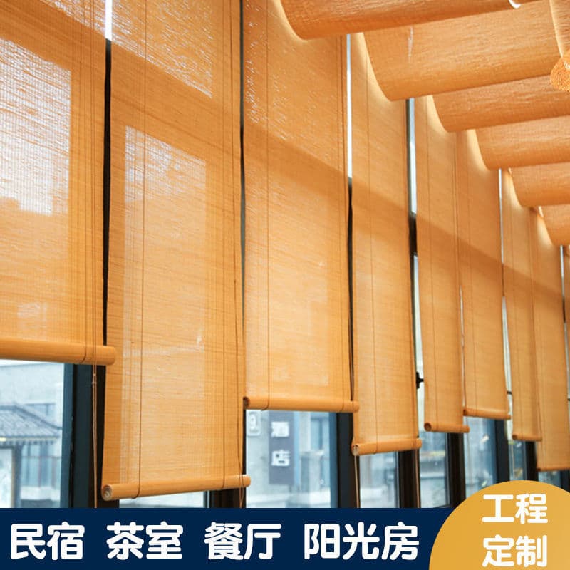 Custom Bamboo Roller Door Curtains - Sunshade Partitions for Balcony/Tea House/Restaurant/Hotel, Decorative Hook Lift Systems
