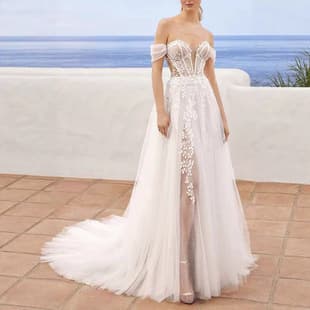 Wedding Dress New Style Export Strapless V-Neck Backless Train Lightweight Gown 3D Leaf Lace Wedding Dress