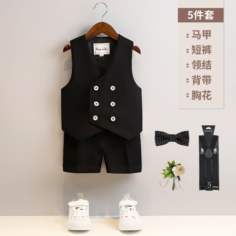 Kids Vest Set Spring New Style Flower Girl Wedding Dress Baby First Birthday Suit Boys Piano Performance Outfit