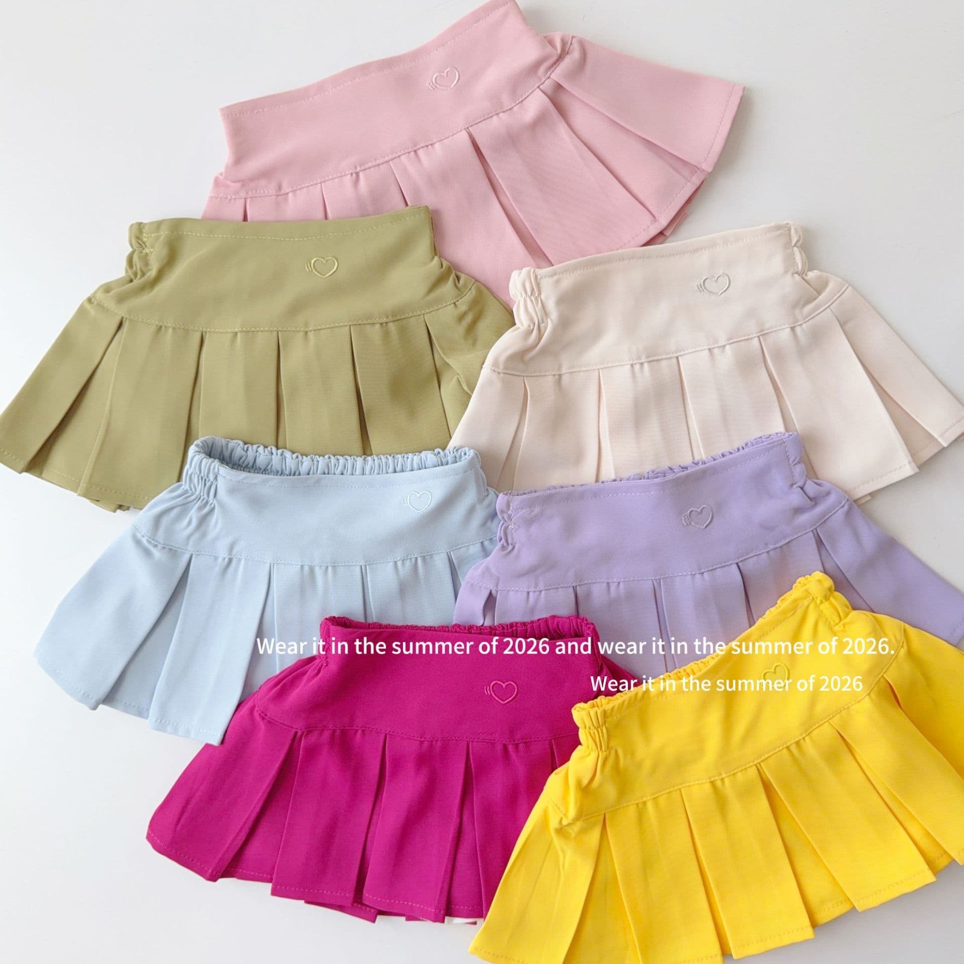 2026 Girls Summer Pleated Skirt with Safety Shorts, Versatile A-Line Half Skirt for Children