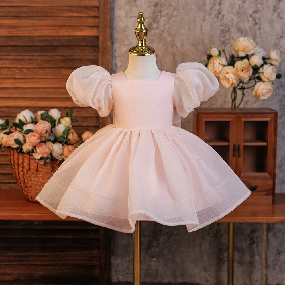 Export Dress Fashion Puff Sleeve Tutu Dress Bow Princess Dress Girl Dress Gown First Birthday Evening Dress