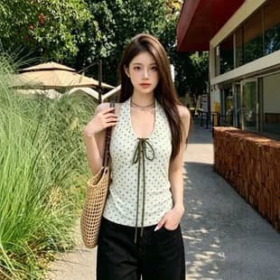 Korean-style star print halter tank top for women, summer slim fit sexy vest, outerwear or inner layer, sleeveless top