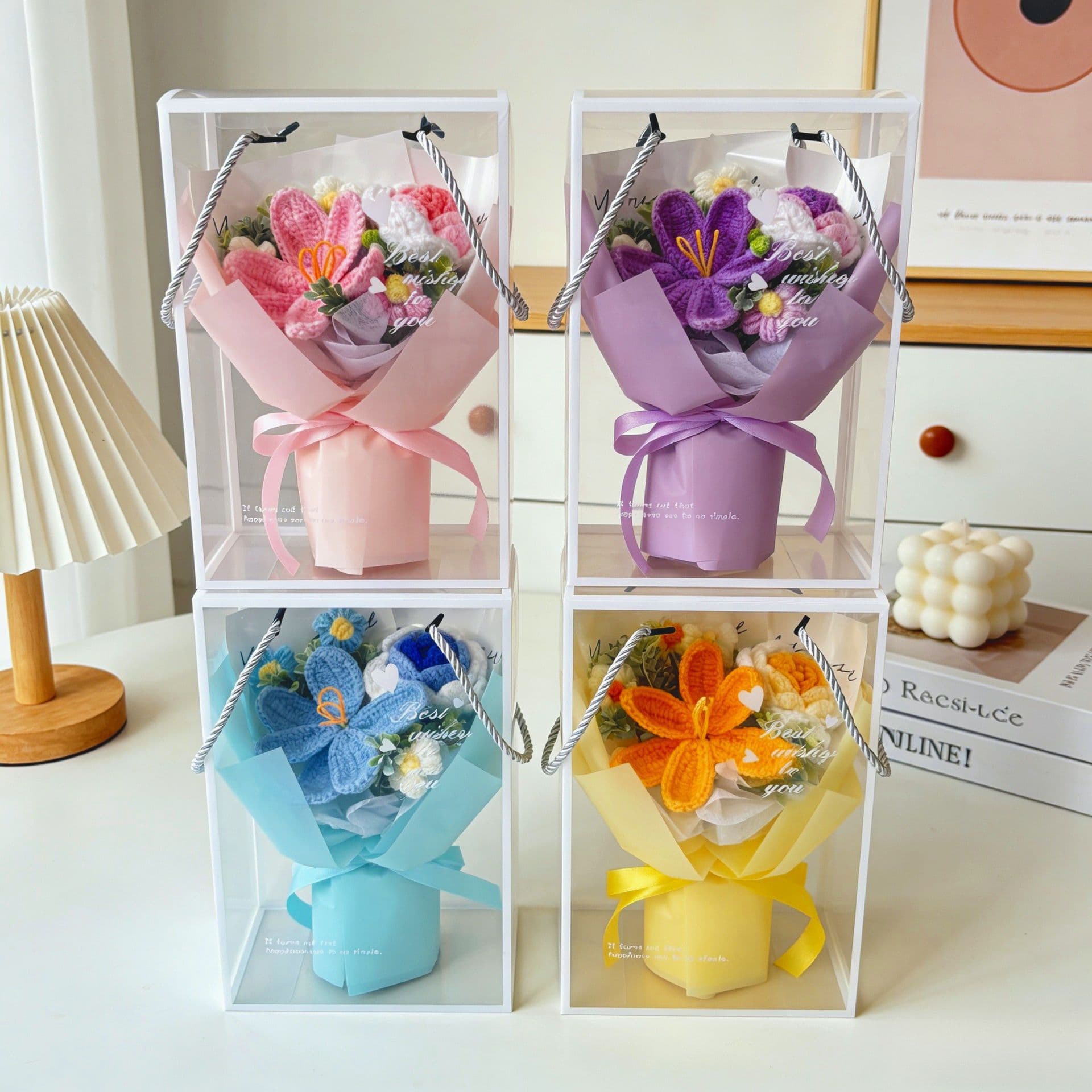 Mother's Day Gift Handmade Crochet Yarn Everlasting Rose Tulip Bouquet Finished Gift Box Valentine's Day Cross-border
