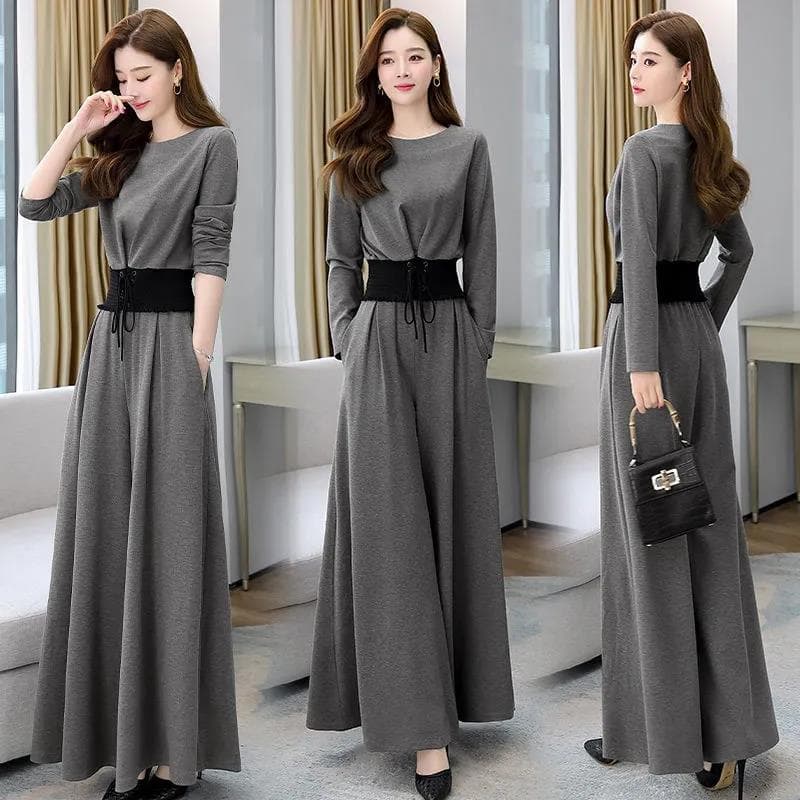 European Women's 2026 Spring New Fashion Two-Piece Set with Elegant Wide-Leg Pants