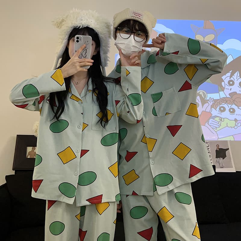 Geometric Print Long Sleeve Pajama Set for Couples