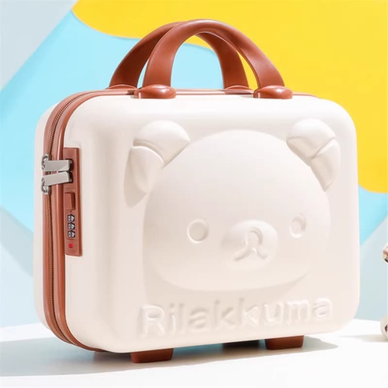 Portable Cosmetic Suitcase 14-Inch Cute Cartoon Bear Gift Lightweight Mini Storage Box