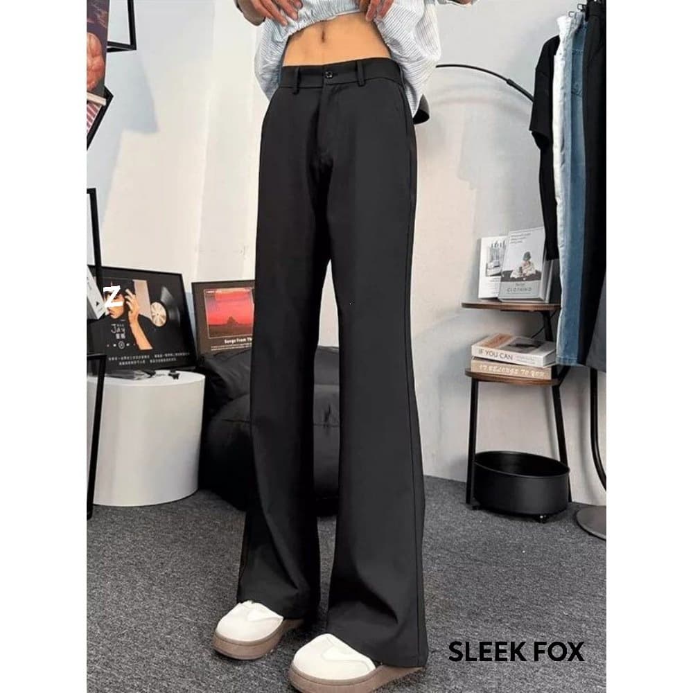 Black Draped Slimming Trousers for Men, Wrinkle-Free Wide Leg Loose Straight Pants, Light Mature Style Micro Flare Suit Pants