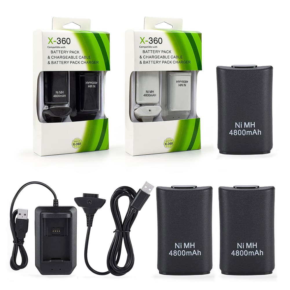 Suitable for Xbox360 5-in-1 Battery Set, Xbox360 Controller Dual Battery + Charging Dock + Controller Charging Cable
