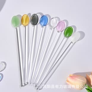 Borosilicate Glass Spoons Colorful Long Handle Spoons Small Ingredient Honey Coffee Stirring Spoons High-Temperature Resistant Hot Oil Proof Wholesale