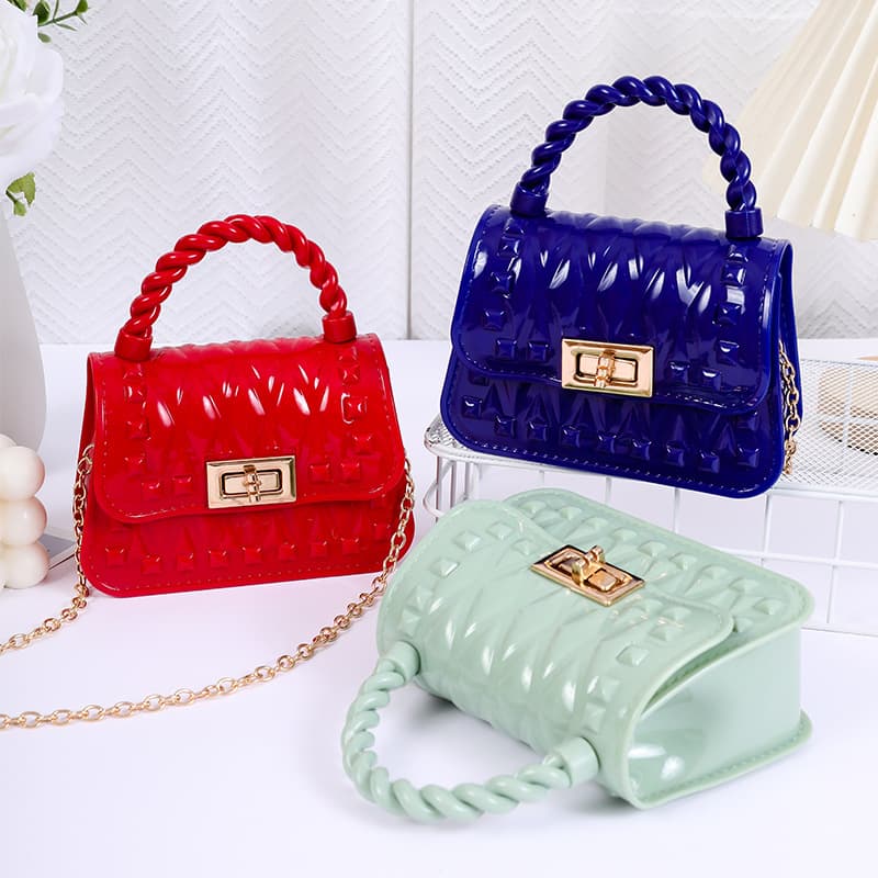 New PVC Mini Leaf Pattern Jelly Bag Single Shoulder Crossbody Small Bag Handheld Coin Purse Women's Chain Crossbody Bag