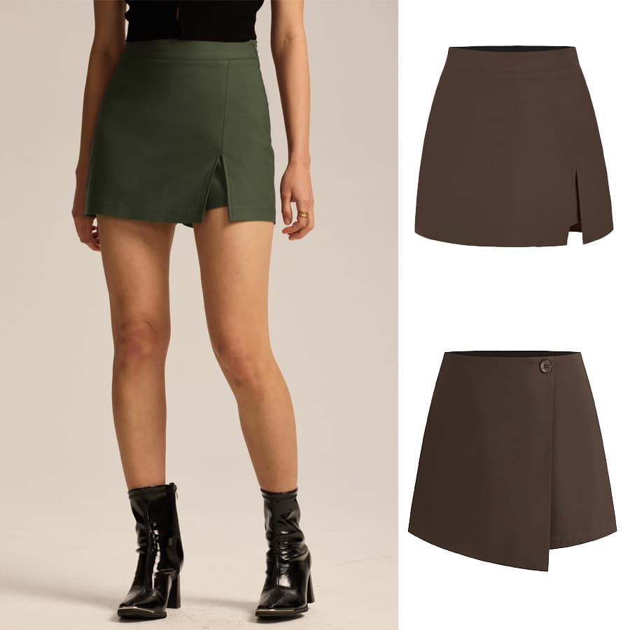 Amazon Export High-Waist Zipper Skort Premium Stretch Skirt Shorts Factory Direct Stock