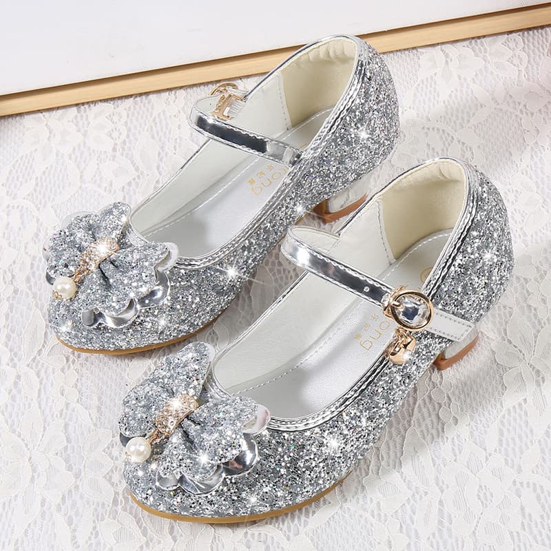 Children's High Heels Korean Fashion Style Kids Shoes Catwalk Performance Show Shoes Bow Sequins Girls Princess Shoes