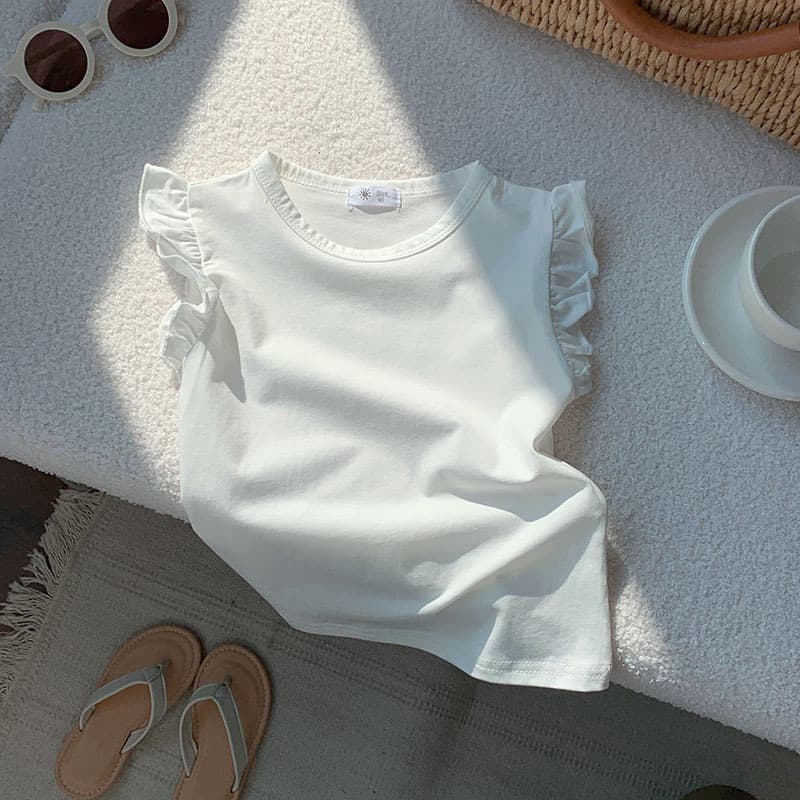 Girls Ruffle Short Sleeve 2026 Summer Thin Girls Flutter Sleeve Vest Top Little Princess Candy T-Shirt