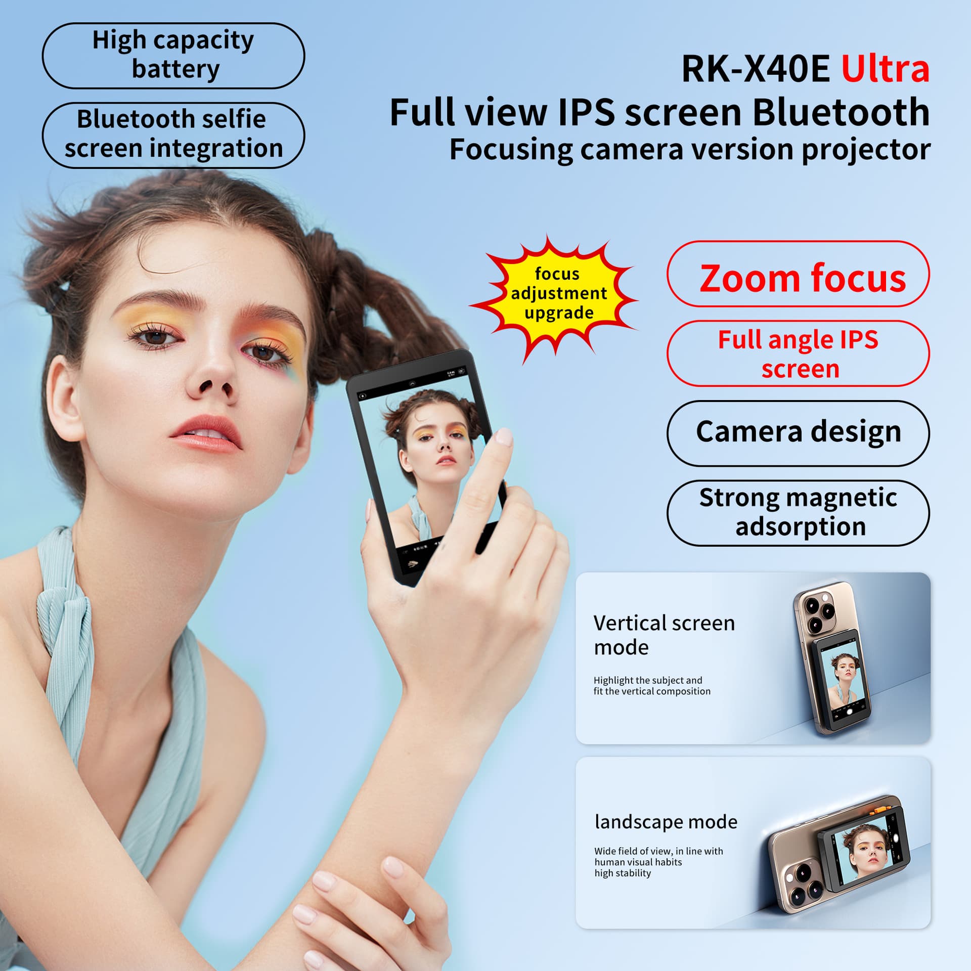 Cross-border Phone Selfie Screen Mirror with Adjustable Focus 4-inch HD Screen Mirror Selfie Device Magnetic Wireless Screen Projection Rear Camera