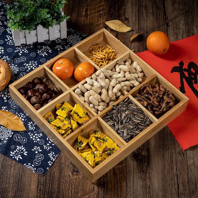 Stove Boiling Tea Dried Fruit Tray Home Chinese-Style Snack Plate New Year Wedding Nut Snack Box Wholesale Bamboo Storage Box