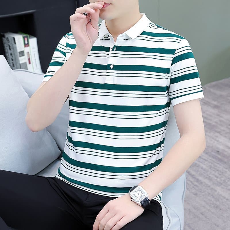 Summer Men's Short Sleeve Premium Polo Shirt Fashionable Casual Short Sleeve T-Shirt Men's Turn-down Collar Breathable Short Sleeve Striped