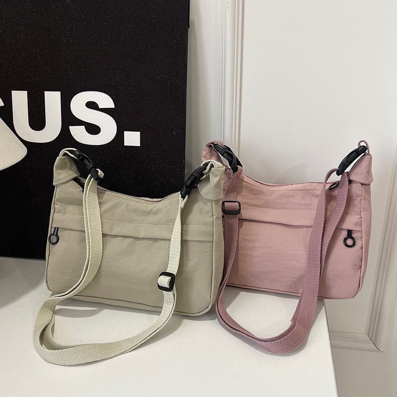 2025 Spring Nylon Cloth Women's Bag Zipper Bag Stitching Single Shoulder Solid Color Thickened Women's Armpit Crossbody Bag