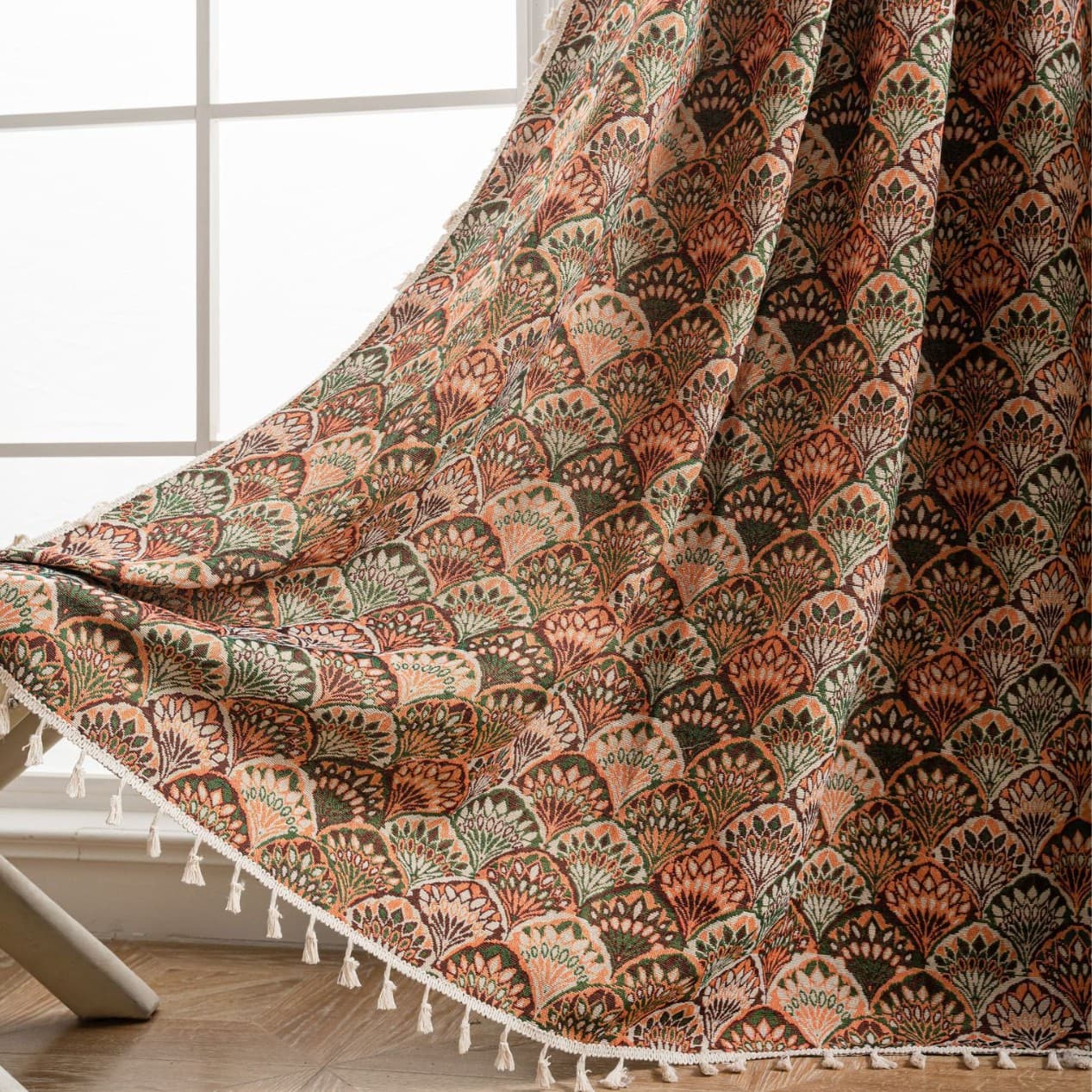 Yiman Qiyun American Vintage Jacquard Curtain Semi-Blackout Colored Thickened Ready-Made Curtain Kitchen Partition Contrast Color