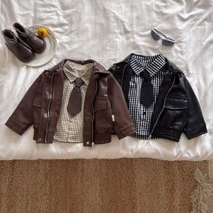 Boys Leather Jacket Girls Winter 2025 Warm Turn-down Collar Leather Jacket Coat Fleece Lined Warm Class A Safety Certified