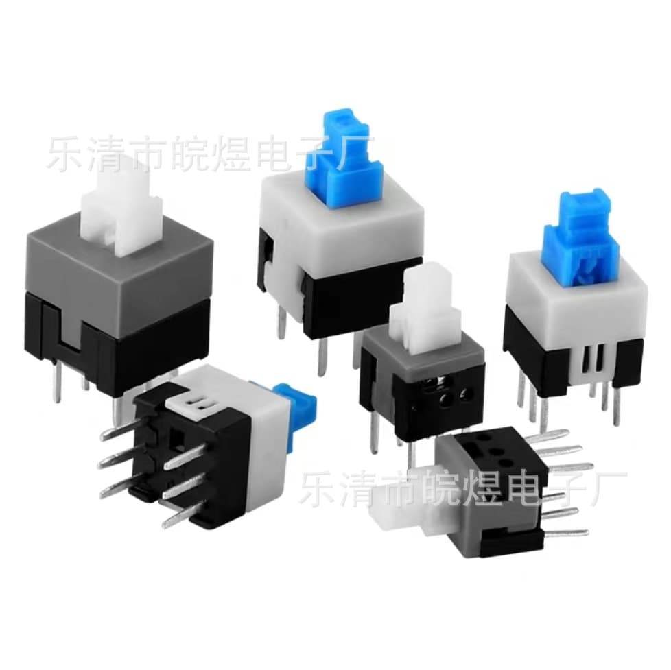 Self-locking button switches 5.8*5.8, 7*7, 8*8, 8.5*8.5 single/double row non-locking push-button switches with 2/6 pins.