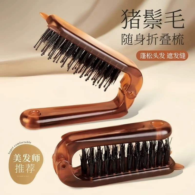 Boar Bristle Comb Folding Telescopic Comb Folding Hairdressing Comb Fluffy Styling Cosmetic Comb Portable Foldable Comb