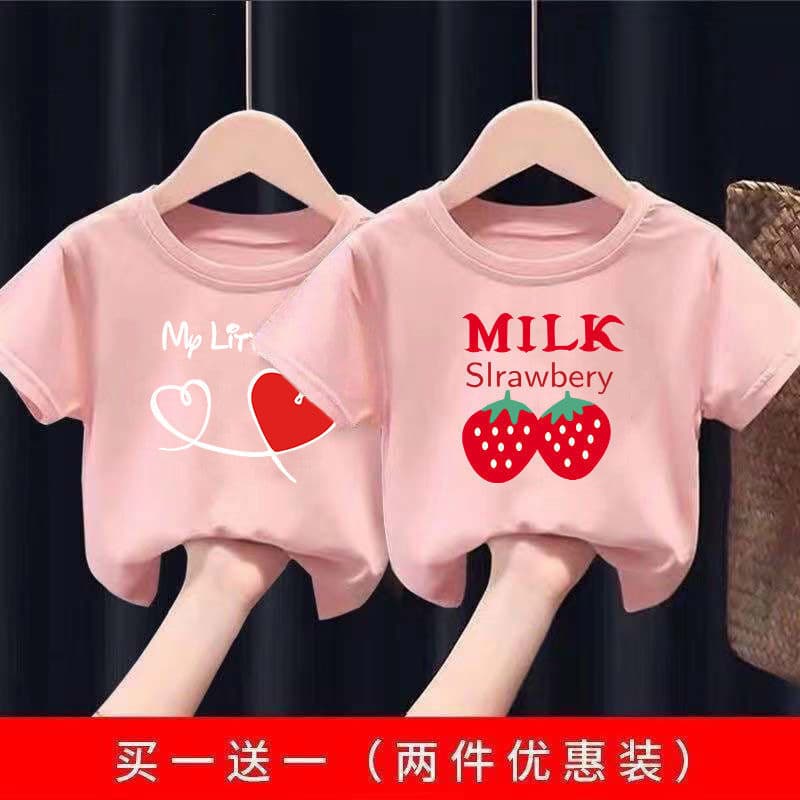 Two-Pack Cartoon Print T-Shirt for Girls 2024 Summer New Children's Cute Short Sleeve Casual Top