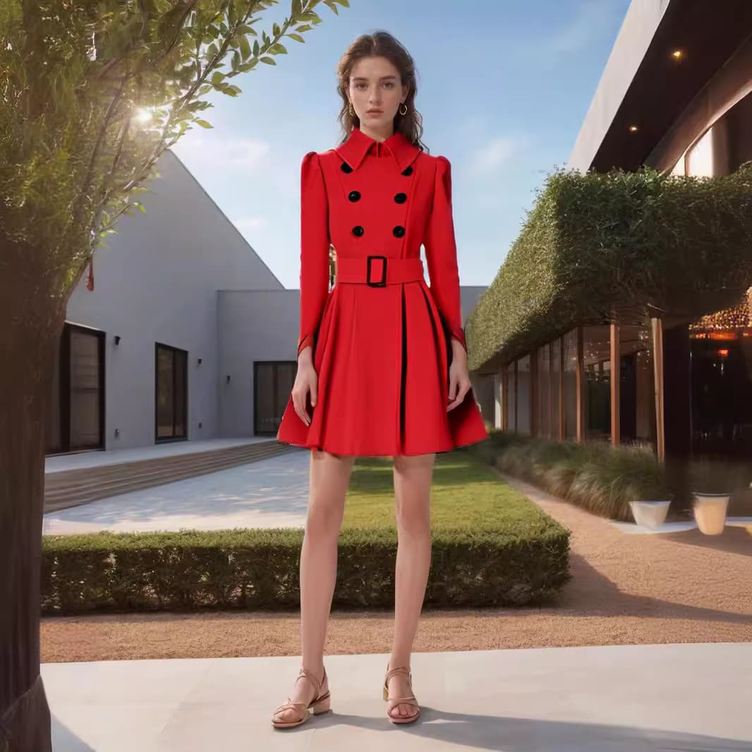 New Fall/Winter Women's Slim Fit Wool Coat with Belt Closure Trench Style