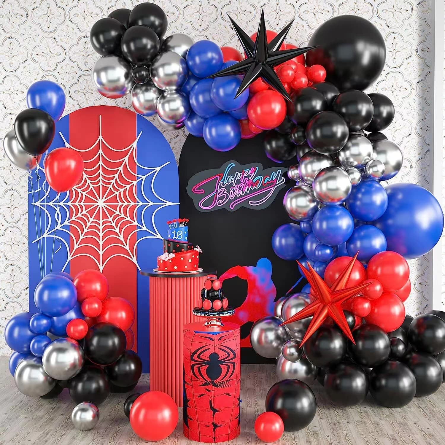 Cross-border birthday balloon party boy Spider-Man theme birthday arrangement balloon arch balloon chain