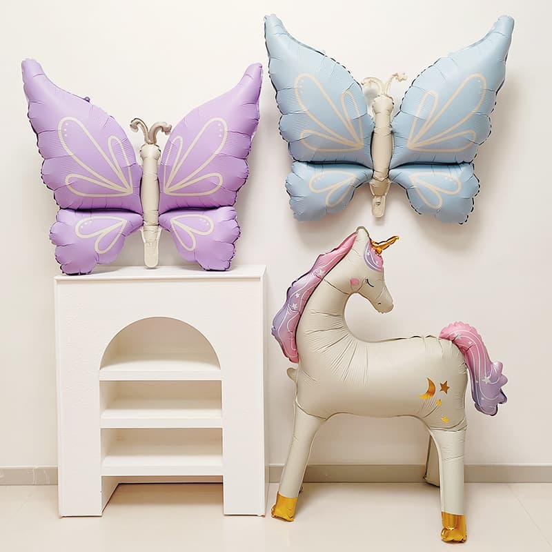 ins matte cream cartoon butterfly balloon unicorn 4D three-dimensional horse girl birthday party decoration photo