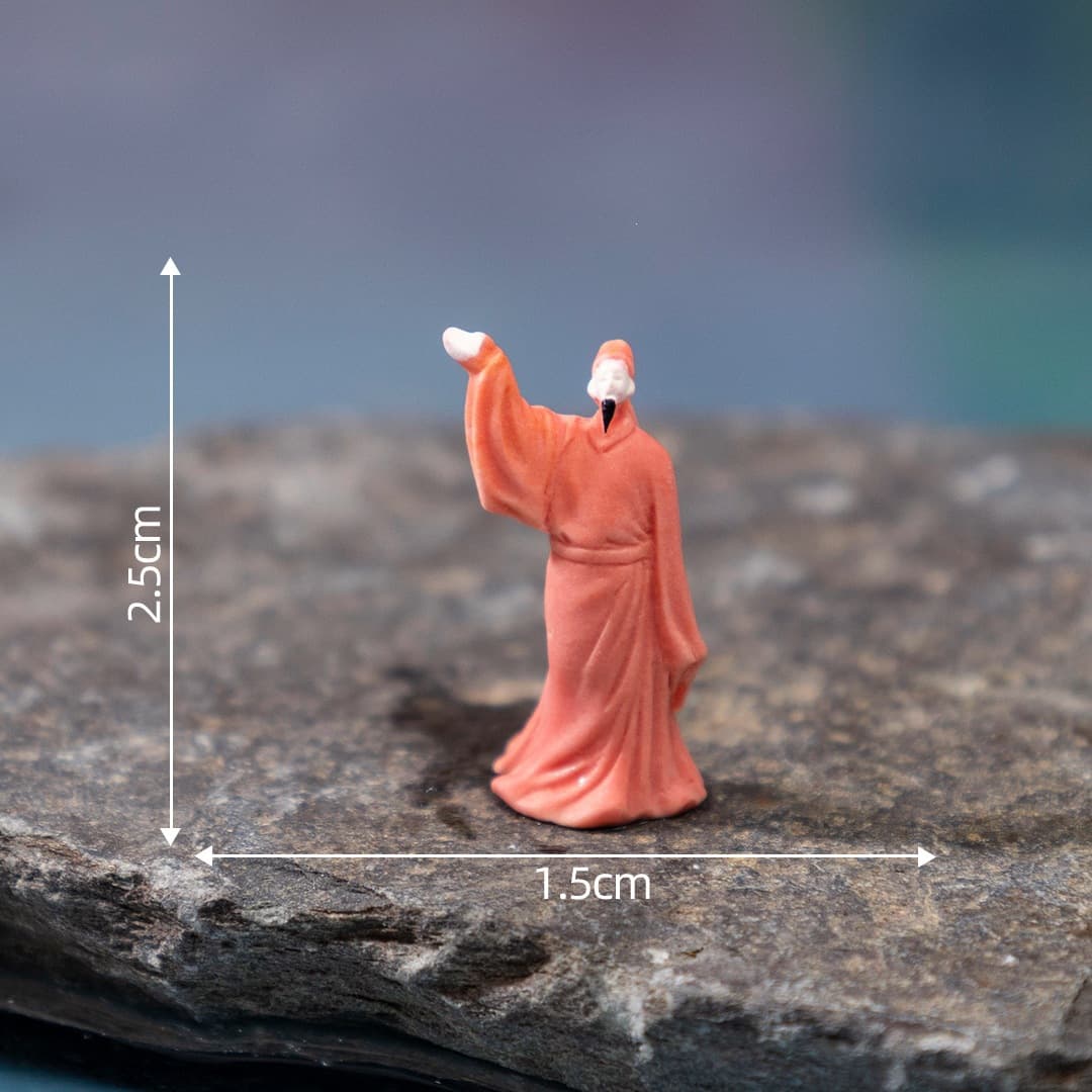Mini Creative Floating Wooden Boat with Ancient Costume Couple Figurines, Garden Landscape DIY Decoration Hanging Accessories Small Ornaments