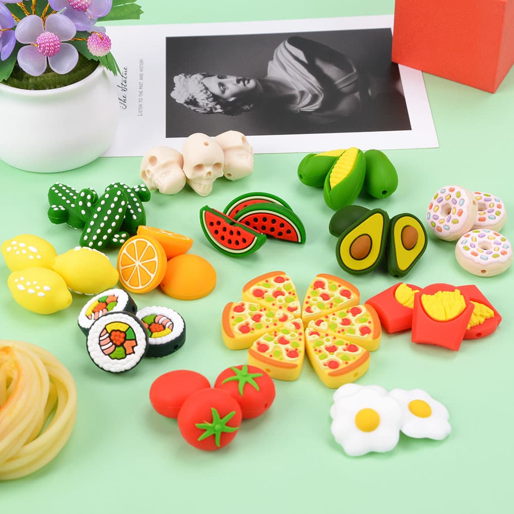 Creative cartoon fruit silicone beads food grade silicone beads diy infant pacifier chain toy teether wholesale
